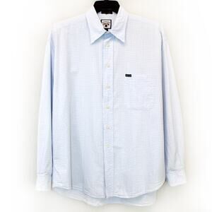 Faconnable Designed in France Vtg 100% Cotton Casual Button-Don Blue Plaid XL